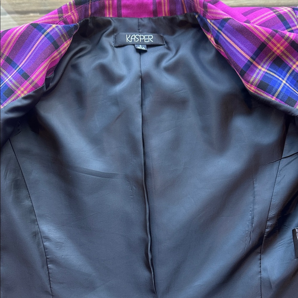 Kasper Pink Purple Plaid Blazer Womens L Y2K Preppy Clueless Style Jacket Size 8 - Picture 6 of 6